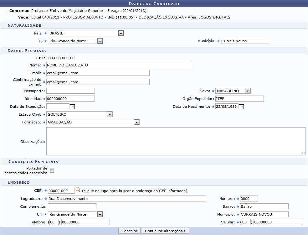 Figura 4: Alterar Dados do Candidato