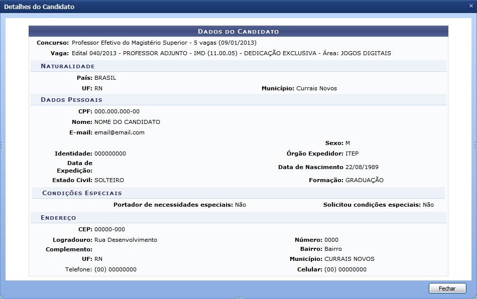 Figura 3: Dados do Candidato