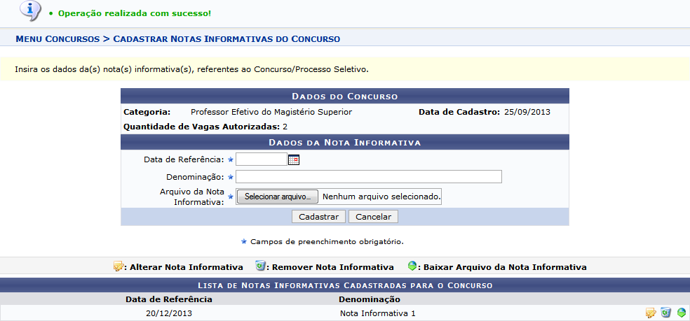 Figura 4: Nota Informativa cadastrada