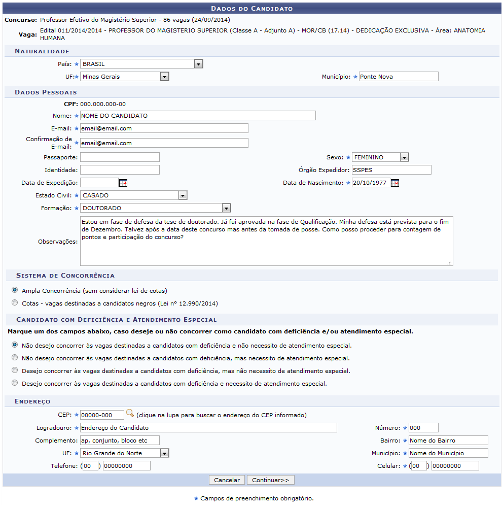 Figura 4: Dados do Candidato