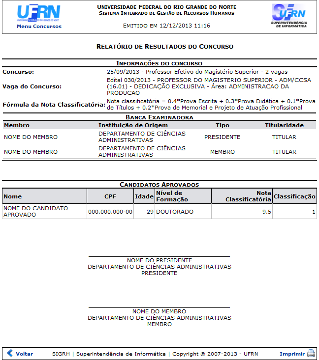 Figura 2: Relatório de Resultados do Concurso