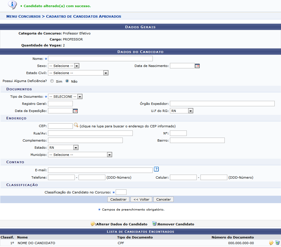 Figura 8: Candidato alterado com sucesso