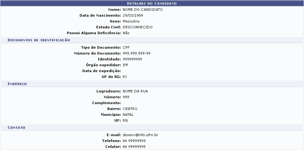 Figura 16: Detalhes do Candidato