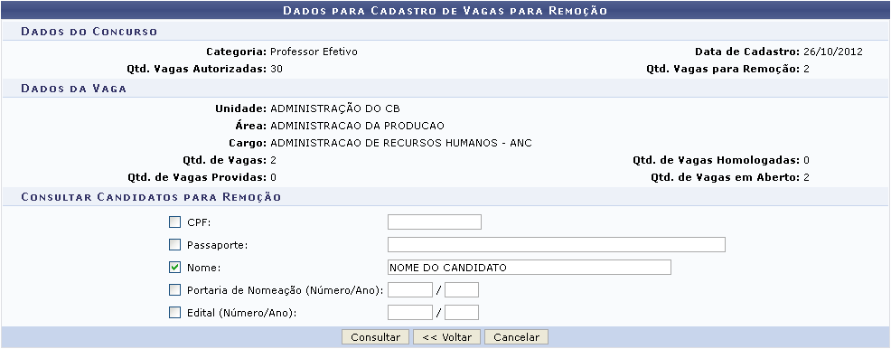 Figura 24: Dados para Cadastro de Vagas para Remoção