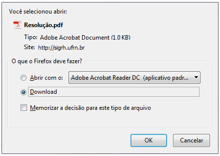 Figura 24: Janela de Confirmação do Download do Arquivo da Resolução