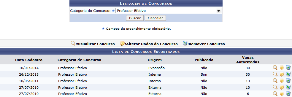 Figura 2: Lista de Concursos Encontrados