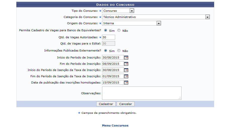 Figura 1: Dados do Concurso