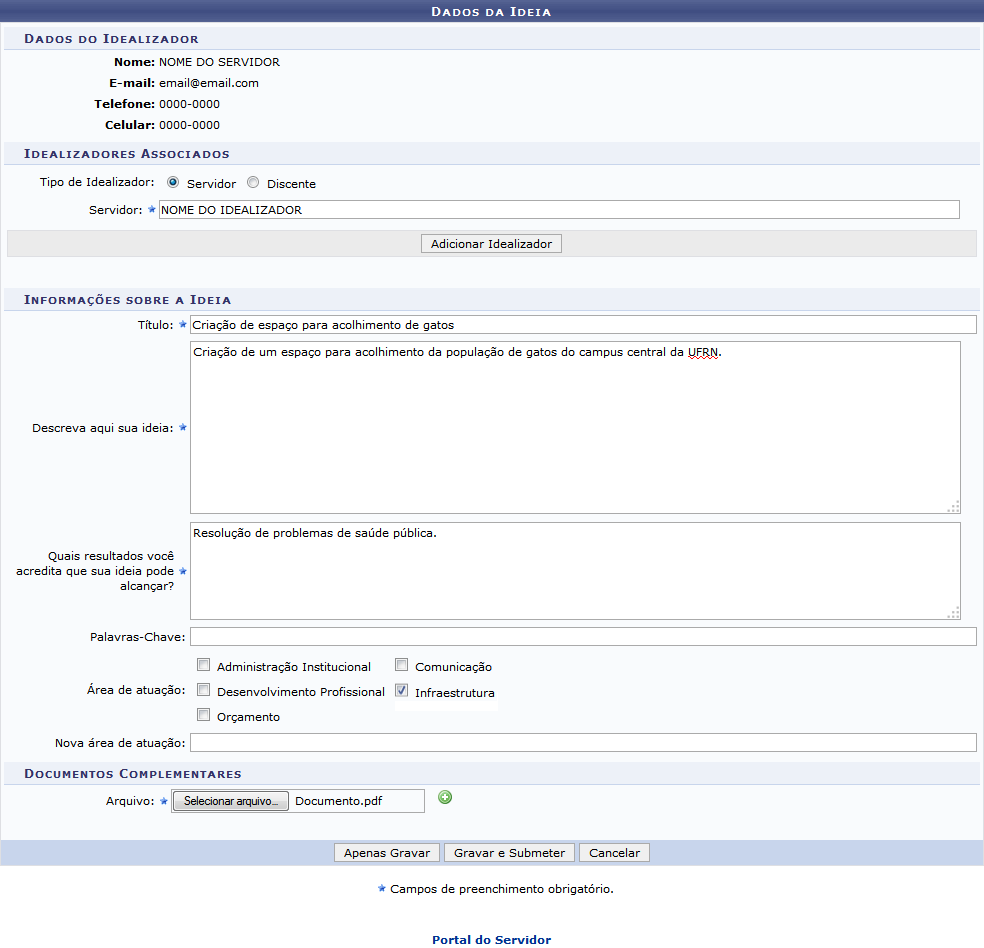 Figura 1: Dados da Ideia