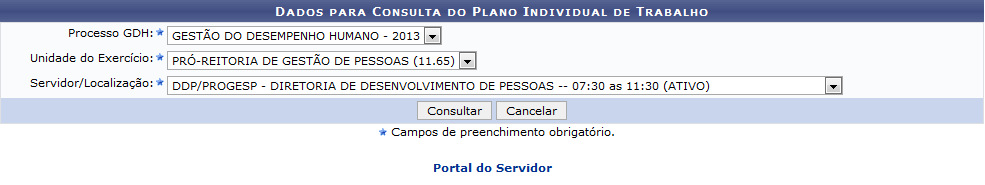 Figura 1: Dados para Consulta do Plano Individual de Trabalho.