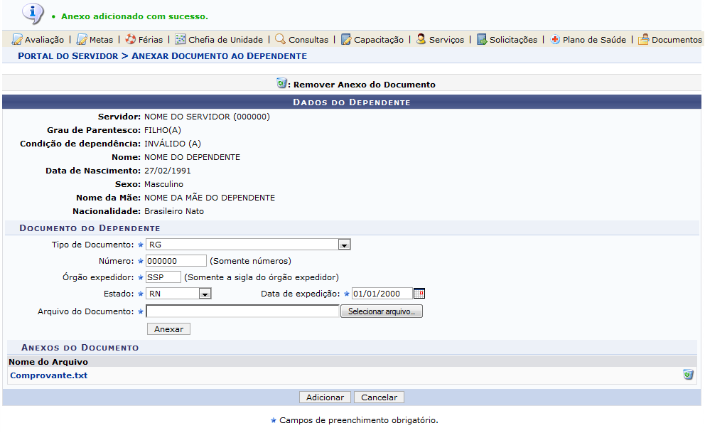 Figura 15: Dados do Dependente - Anexar
