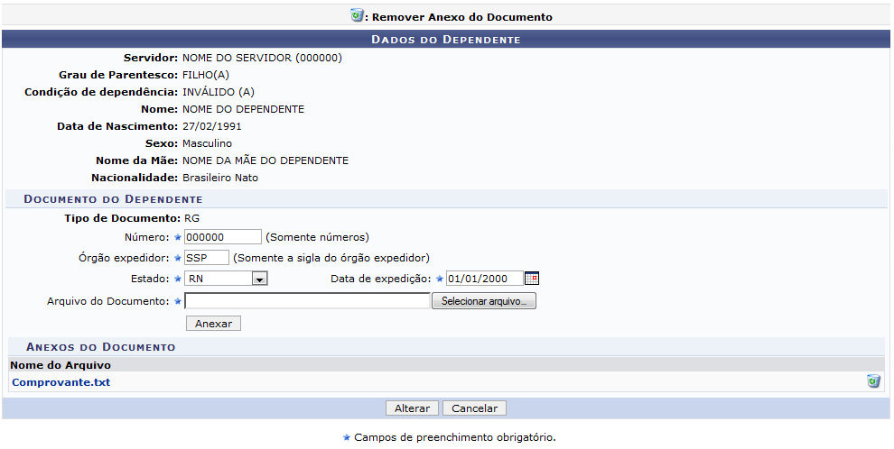 Figura 20: Dados do Dependente - Alterar