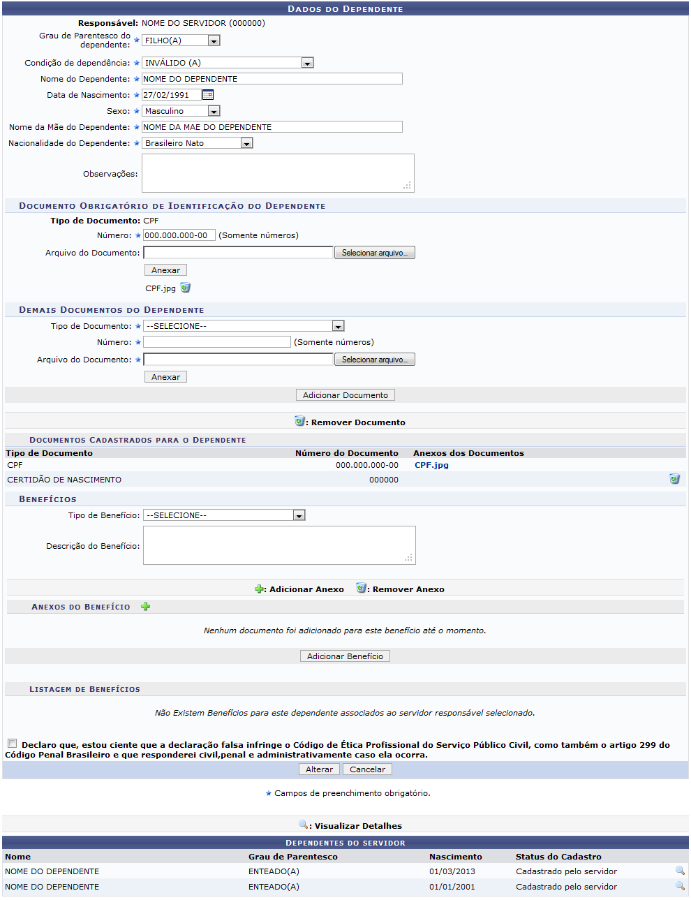 Figura 25: Dados do Dependente - Alterar