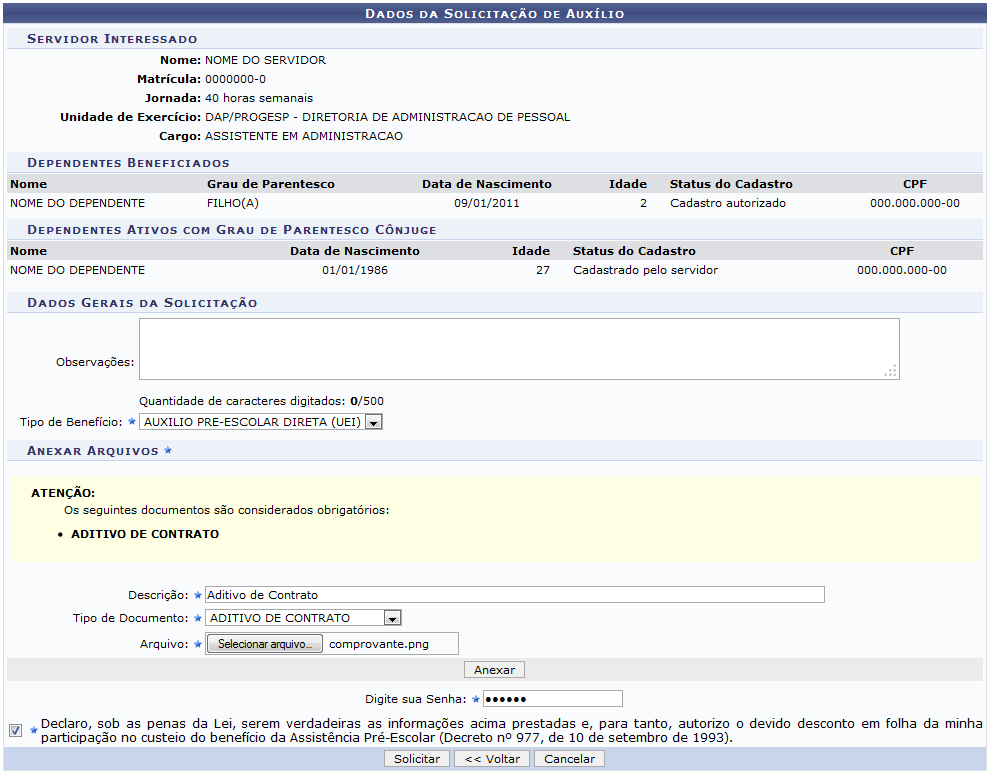  Figura 4: Dados da Solicitação de Auxílio