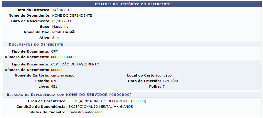  Figura 10: Detalhes do Histórico do Dependente