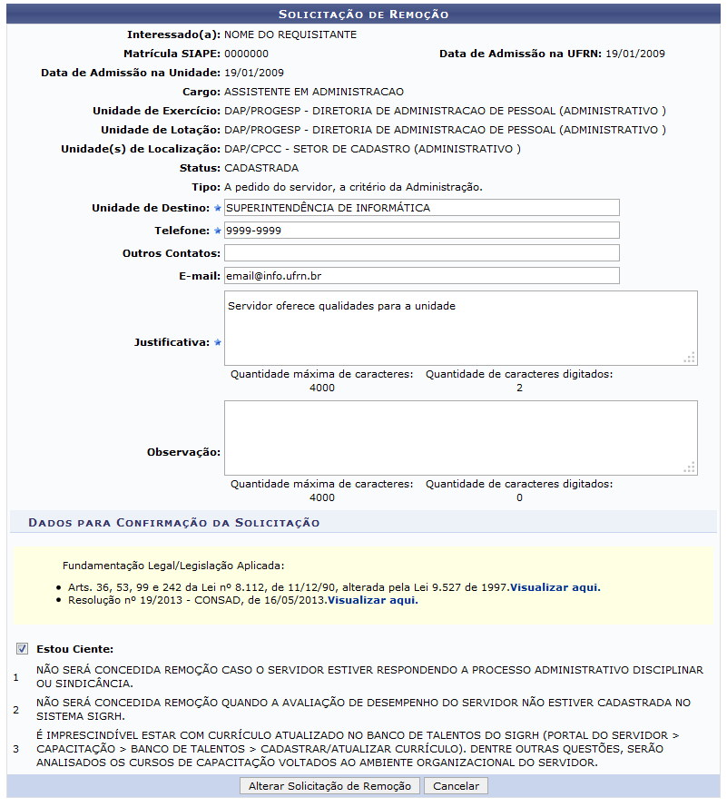  Figura 06: Alterar Solicitação de Remoção