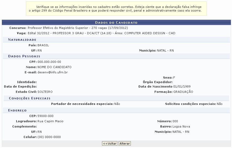 Figura 6: Dados do Candidato