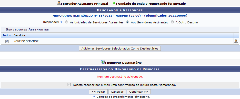 Figura 9: Memorando a Responder