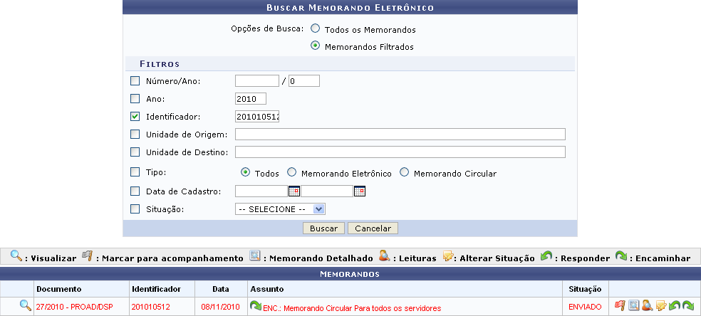 Figura 4: Buscar Memorando Eletrônico; Memorandos