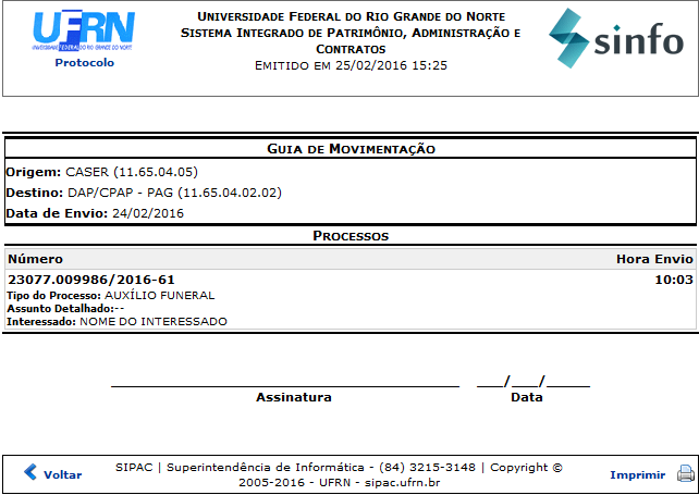 Figura 4: Guia de Movimentação