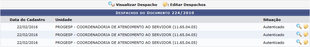 Figura 9: Despachos do Documento