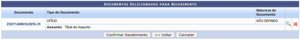 Figura 5: Documentos Selecionados para Recebimento