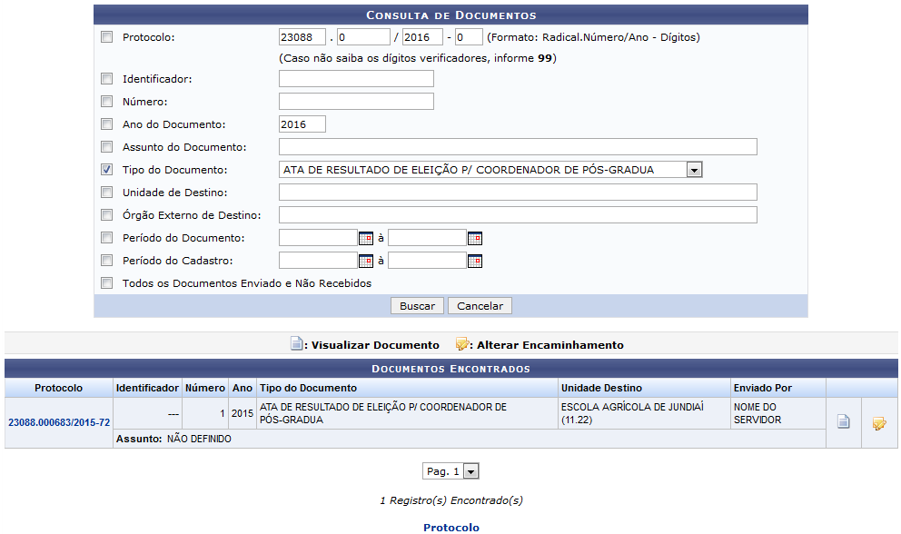 Figura 1: Consulta de Documentos; Documentos Encontrados