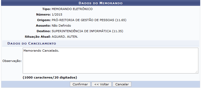 Figura 6: Dados do Memorando