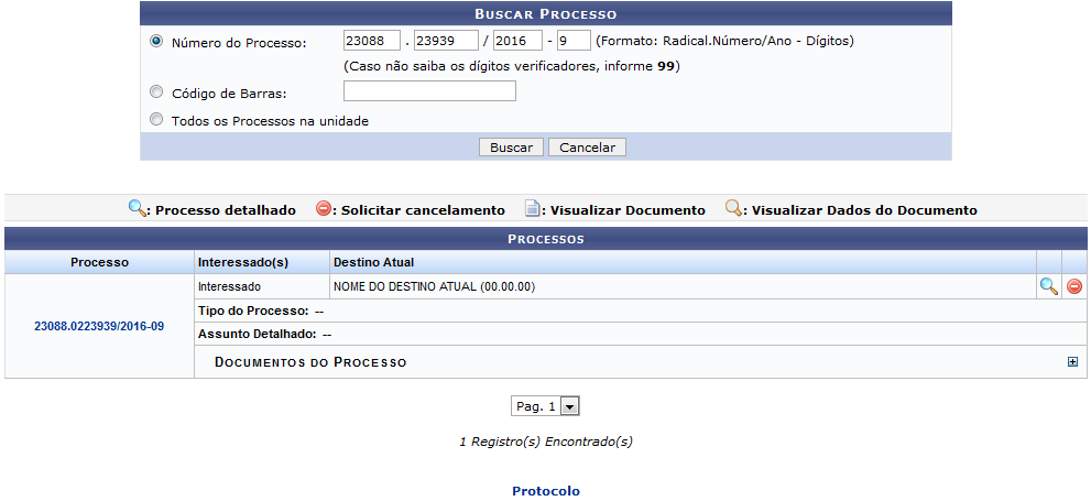Figura 1: Buscar Processo; Processos