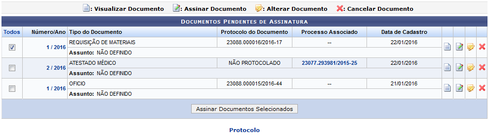 Figura 1: Documentos Pendentes de Assinatura