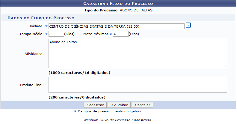 Figura 2: Cadastrar Fluxo do Processo