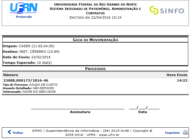 Figura 24: Guia de Movimentação Formato Normal