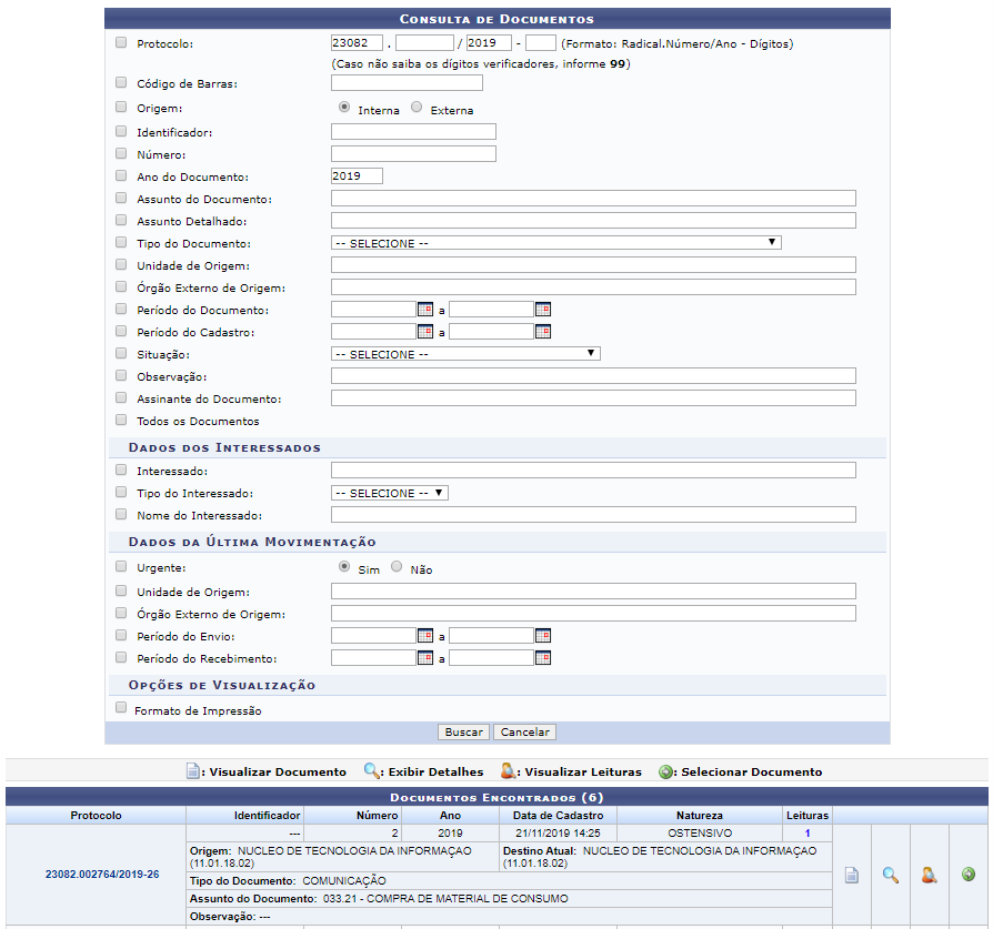 {{ :suporte:manuais:sipac:protocolo:processos:cadastro:screen_shot_30652.png |Figura 1: Consulta de Documentos; Documentos Encontrados