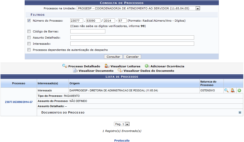 Figura 1: Consulta de Processo; Lista de Processos