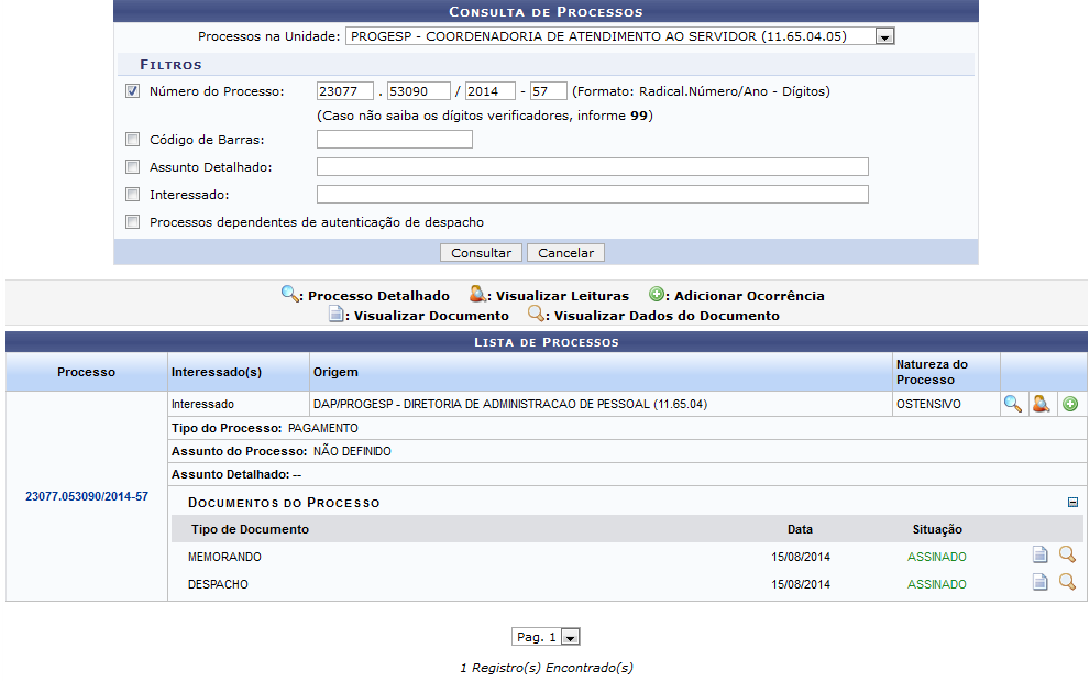 Figura 2: Consulta de Processos; Lista de Processos