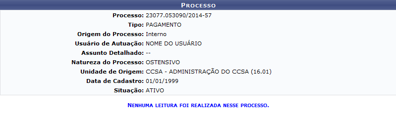 Figura 7: Leituras do Processo