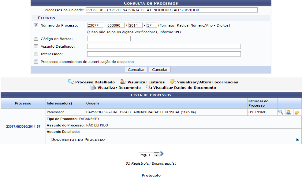 Figura 1: Consulta de Processo; Lista de Processos