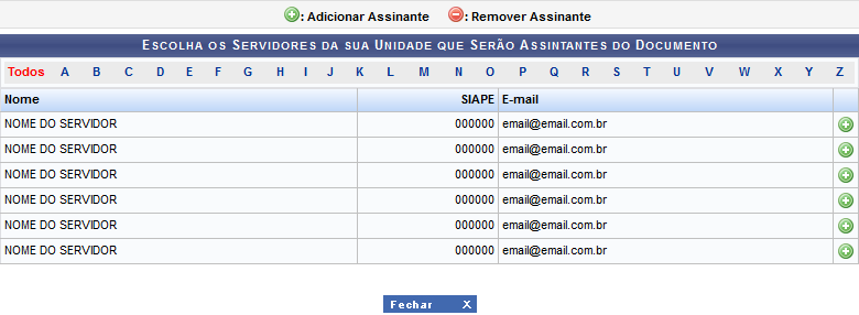 Figura 7: Escolha os Servidores da sua Unidade que Serão Assinantes do Documento