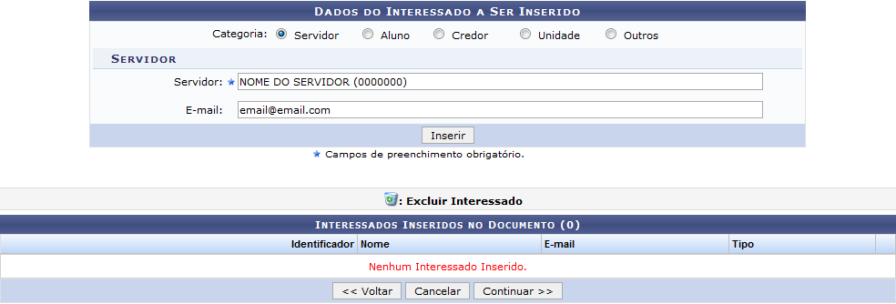 Figura 14: Dados do Interessado a Ser Inserido