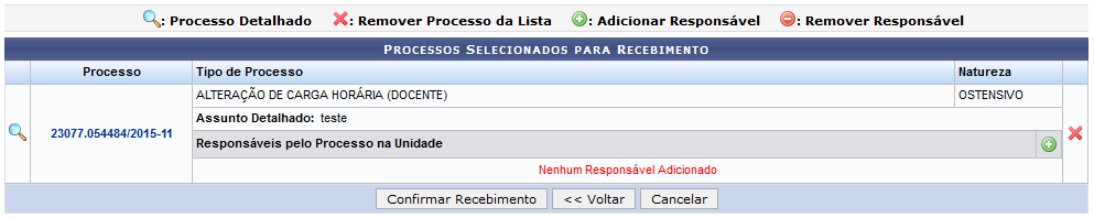 Figura 9: Processos Selecionados para Recebimento