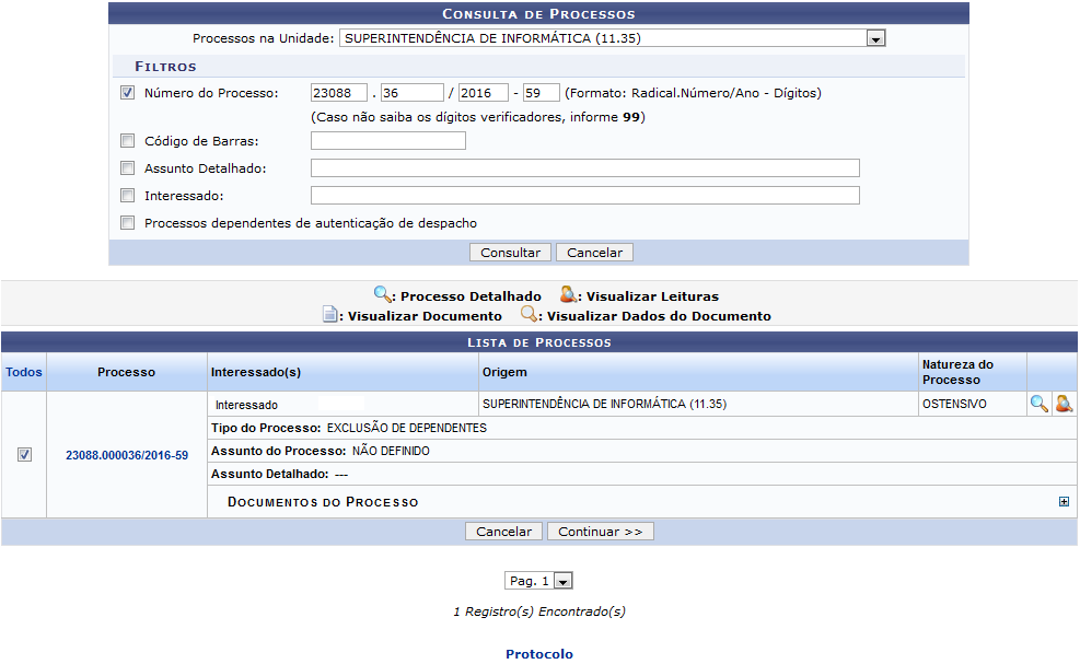 Figura 1: Consulta de Processos; Lista de Processos