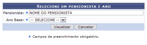 Figura 1: Caixa para entrada de dados do pensionista e ano